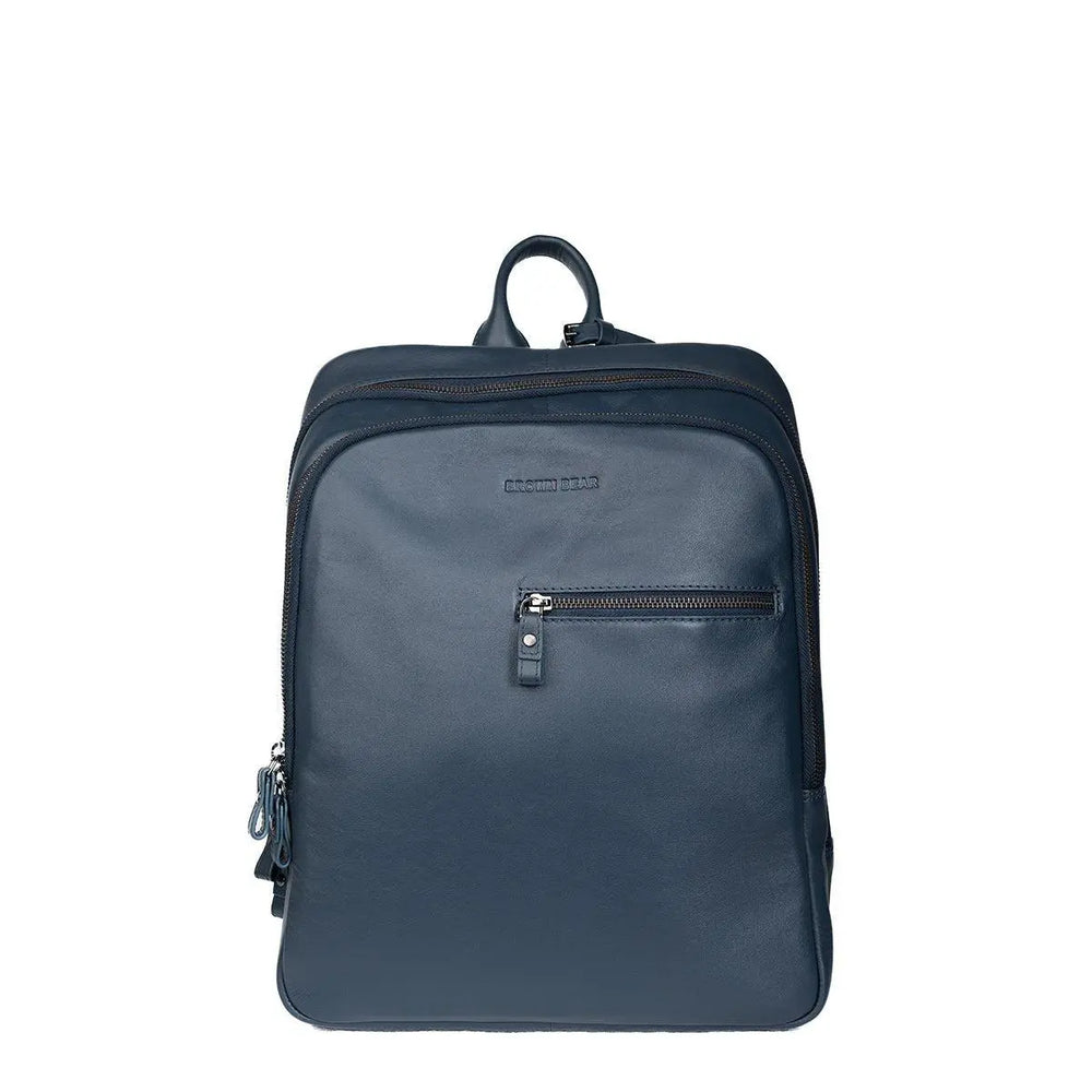 Classic Leather Backpack with front Pocket in Genuine Leather - Brown Bear