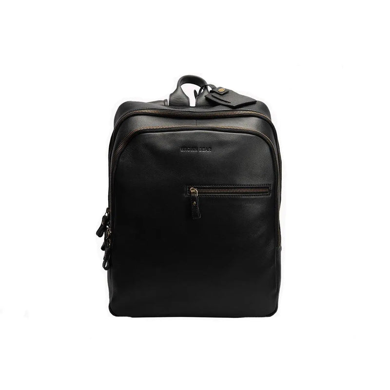 Classic Leather Backpack with front Pocket in Genuine Leather - Brown Bear