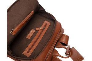 Classic Leather Backpack with front Pocket in Genuine Leather - Brown Bear