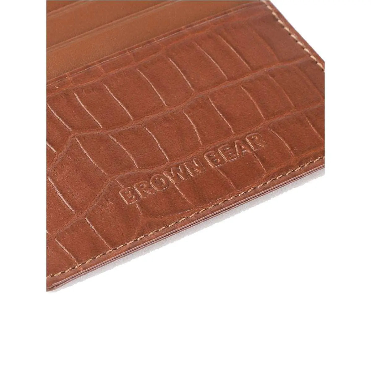 Croco Print Classic Card Holder with 6 Card Compartment in Genuine Leather - Brown Bear