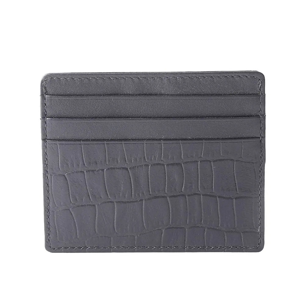 Croco Print Classic Card Holder with 6 Card Compartment in Genuine Leather - Brown Bear