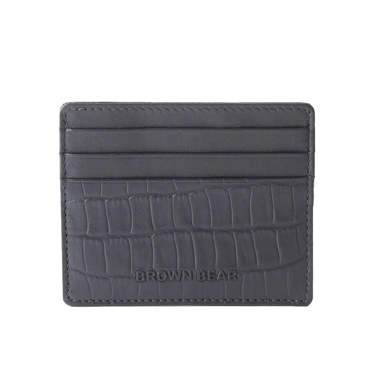 Croco Print Classic Card Holder with 6 Card Compartment in Genuine Leather - Brown Bear