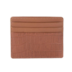 Croco Print Classic Card Holder with 6 Card Compartment in Genuine Leather - Brown Bear