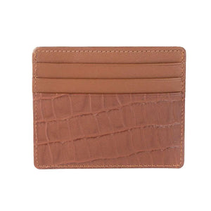 Croco Print Classic Card Holder with 6 Card Compartment in Genuine Leather - Brown Bear