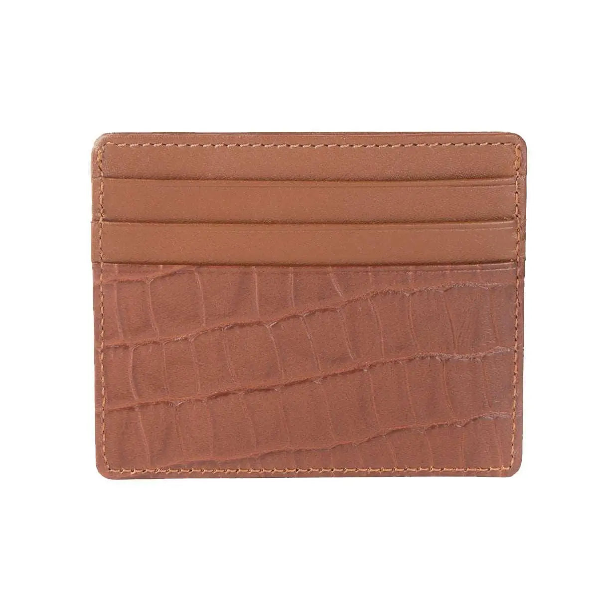 Croco Print Classic Card Holder with 6 Card Compartment in Genuine Leather - Brown Bear