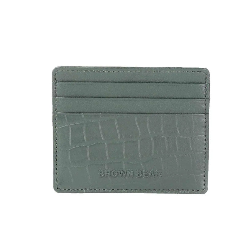 Croco Print Classic Card Holder with 6 Card Compartment in Genuine Leather - Brown Bear