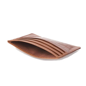 Croco Print Classic Card Holder with 6 Card Compartment in Genuine Leather - Brown Bear