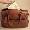 Genuine Leather Weekender Bag for Short Duration Getaways - Brown Bear
