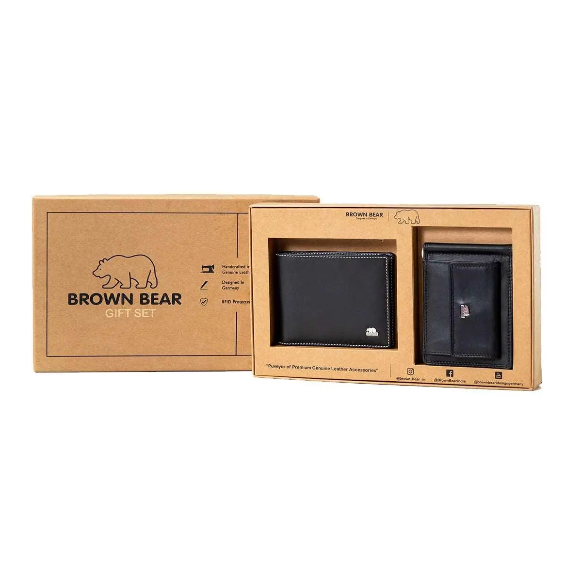 RSJ Men's Genuine Leather Wallet With Card Holder And Money Clip – Black, Gift Box Included