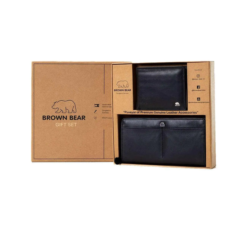 Gift Set - His & Hers Wallet Duo: A Perfect Pair for Stylish Couples - Brown Bear