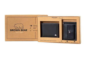 Gift Set - Sleek and Secure: Men's Wallet and Card Holder Gift Set - Brown Bear