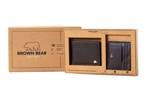 Gift Set - Sleek and Secure: Men's Wallet and Card Holder Gift Set - Brown Bear