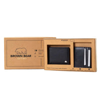 Gift Set - Sleek and Secure: Men's Wallet and Card Holder Gift Set - Brown Bear