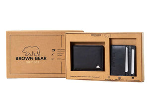 Gift Set - Sleek and Secure: Men's Wallet and Card Holder Gift Set - Brown Bear