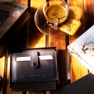 Grid Card Holder for 08 pieces in Genuine Leather - Brown Bear