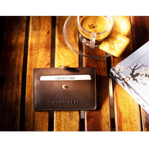 Grid Card Holder for 08 pieces in Genuine Leather - Brown Bear