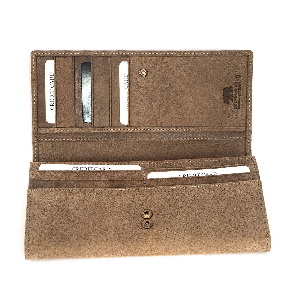 Ladies Wallet with Flap Closure in Genuine Leather - Brown Bear