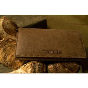 Ladies Wallet with Flap Closure in Genuine Leather - Brown Bear