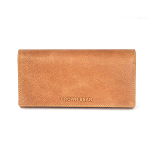 Ladies Wallet with Flap Closure in Genuine Leather - Brown Bear