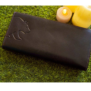 Ladies Wallet with Flap Closure in Genuine Leather - Brown Bear