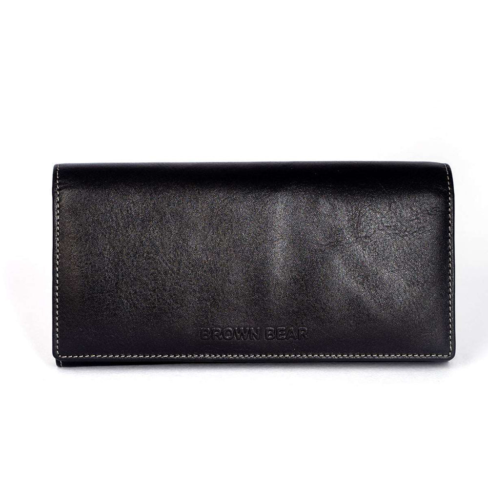 Ladies Wallet with Flap Closure in Genuine Leather - Brown Bear