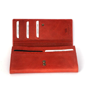 Ladies Wallet with Flap Closure in Genuine Leather - Brown Bear