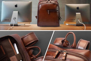 Leather Manhattan Backpack in Genuine Leather - Brown Bear