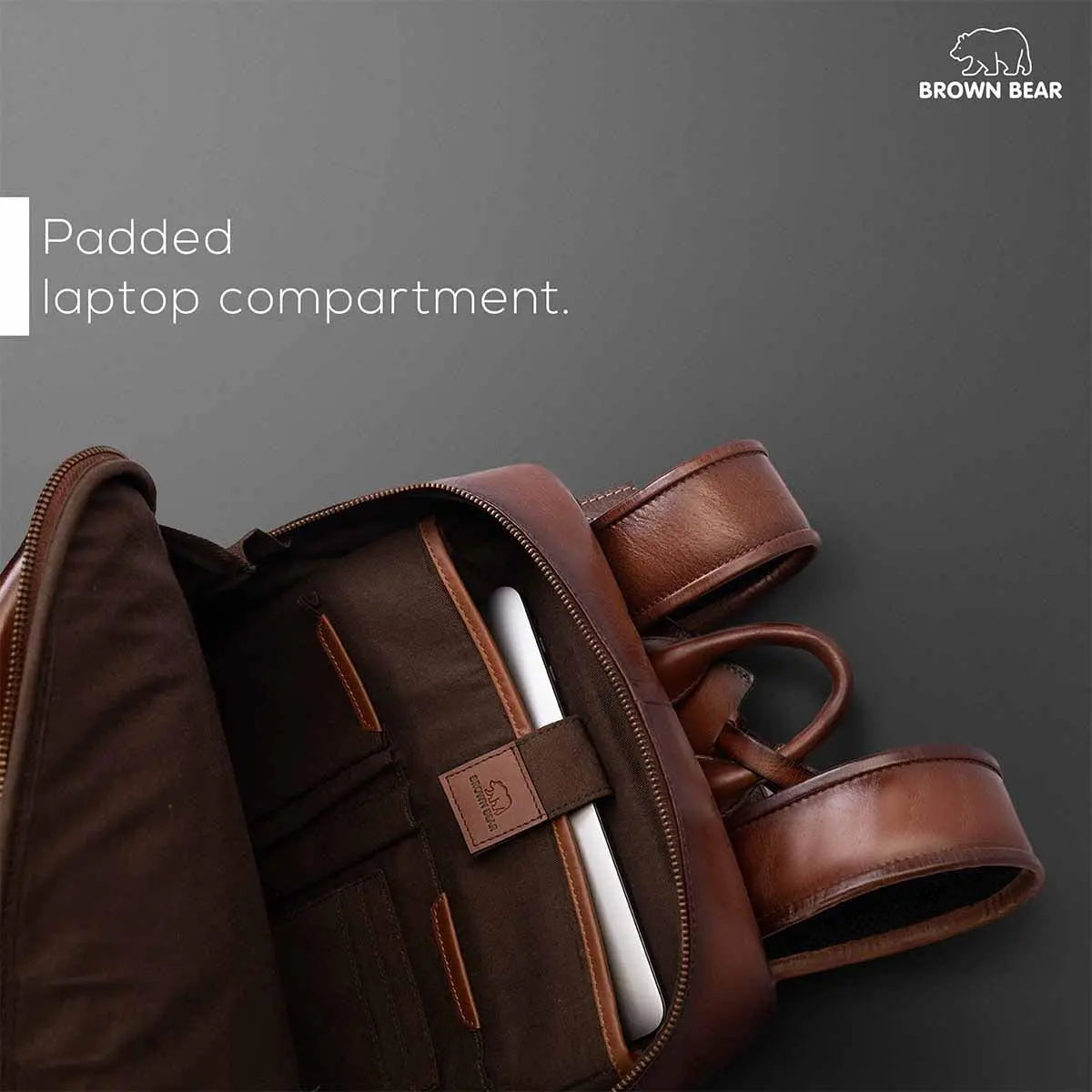 Discover the Manhattan Leather backpack with laptop compartment Brown Bear