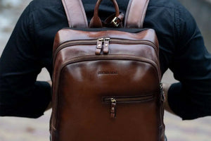 Leather Manhattan Backpack in Genuine Leather - Brown Bear