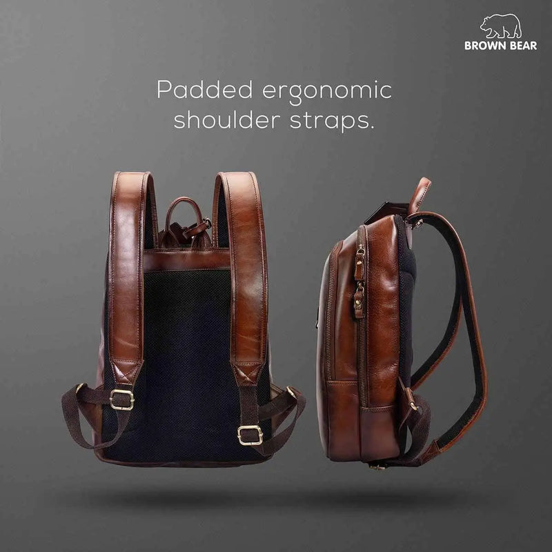 Manhattan Leather Backpack with Laptop Compartment in Genuine Leather Genuine Leather Brown