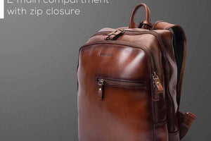 Leather Manhattan Backpack in Genuine Leather - Brown Bear