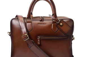 Leather Manhattan Laptop Bag in Genuine Leather - Brown Bear