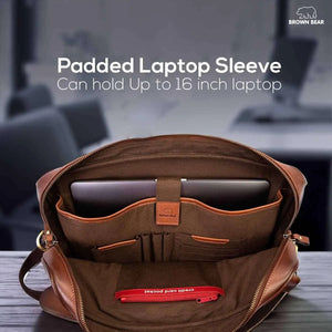 Leather Manhattan Laptop Bag in Genuine Leather - Brown Bear