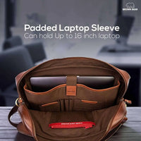 Leather Manhattan Laptop Bag in Genuine Leather - Brown Bear