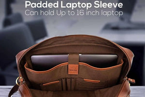 Leather Manhattan Laptop Bag in Genuine Leather - Brown Bear