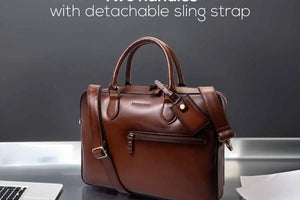 Leather Manhattan Laptop Bag in Genuine Leather - Brown Bear
