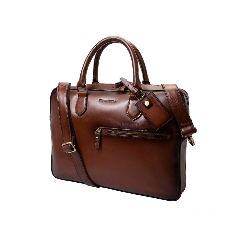 Leather Manhattan Laptop Bag in Genuine Leather - Brown Bear