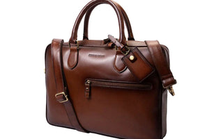 Leather Manhattan Laptop Bag in Genuine Leather - Brown Bear