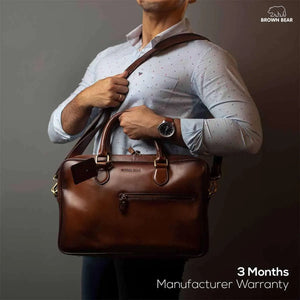 Leather Manhattan Laptop Bag in Genuine Leather - Brown Bear