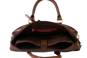 Leather Manhattan Laptop Bag in Genuine Leather - Brown Bear
