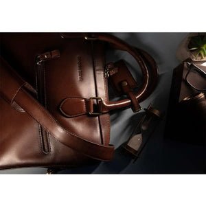 Leather Manhattan Laptop Bag in Genuine Leather - Brown Bear