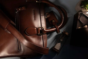 Leather Manhattan Laptop Bag in Genuine Leather - Brown Bear