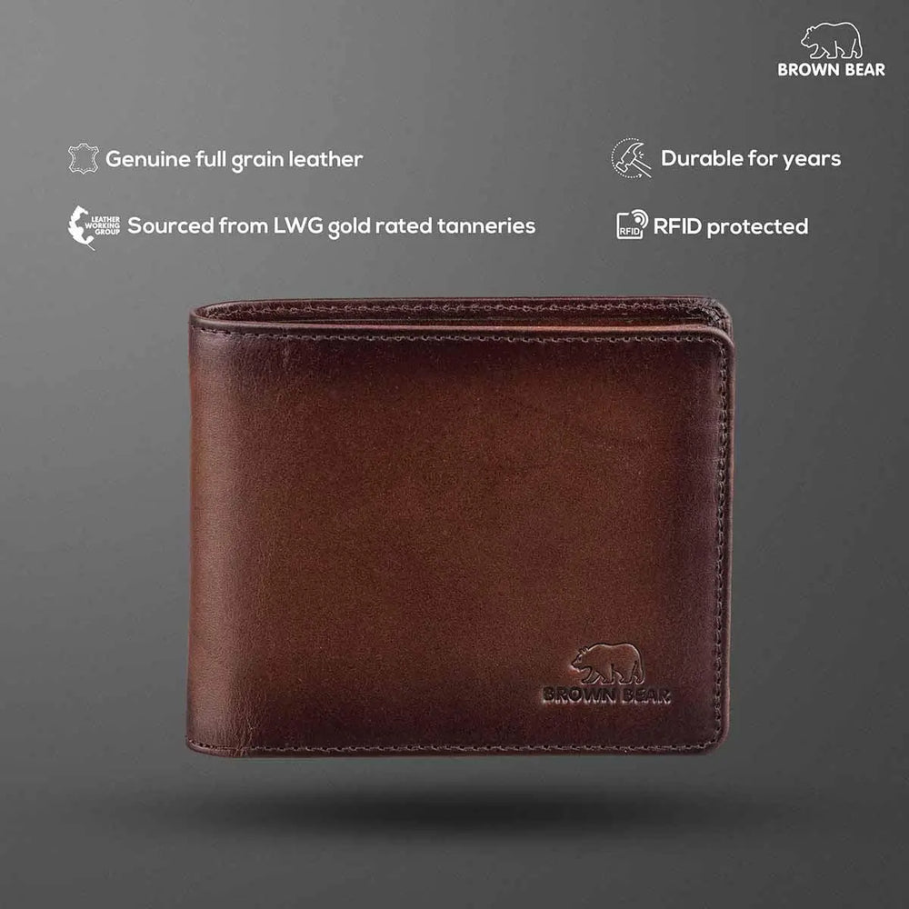 Manhattan Men’s Wallet with Coin Pocket, ID and RFID Technology - Brown Bear