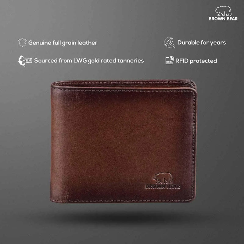 Manhattan Men’s Wallet with Coin Pocket, ID and RFID Technology Brown Genuine Leather