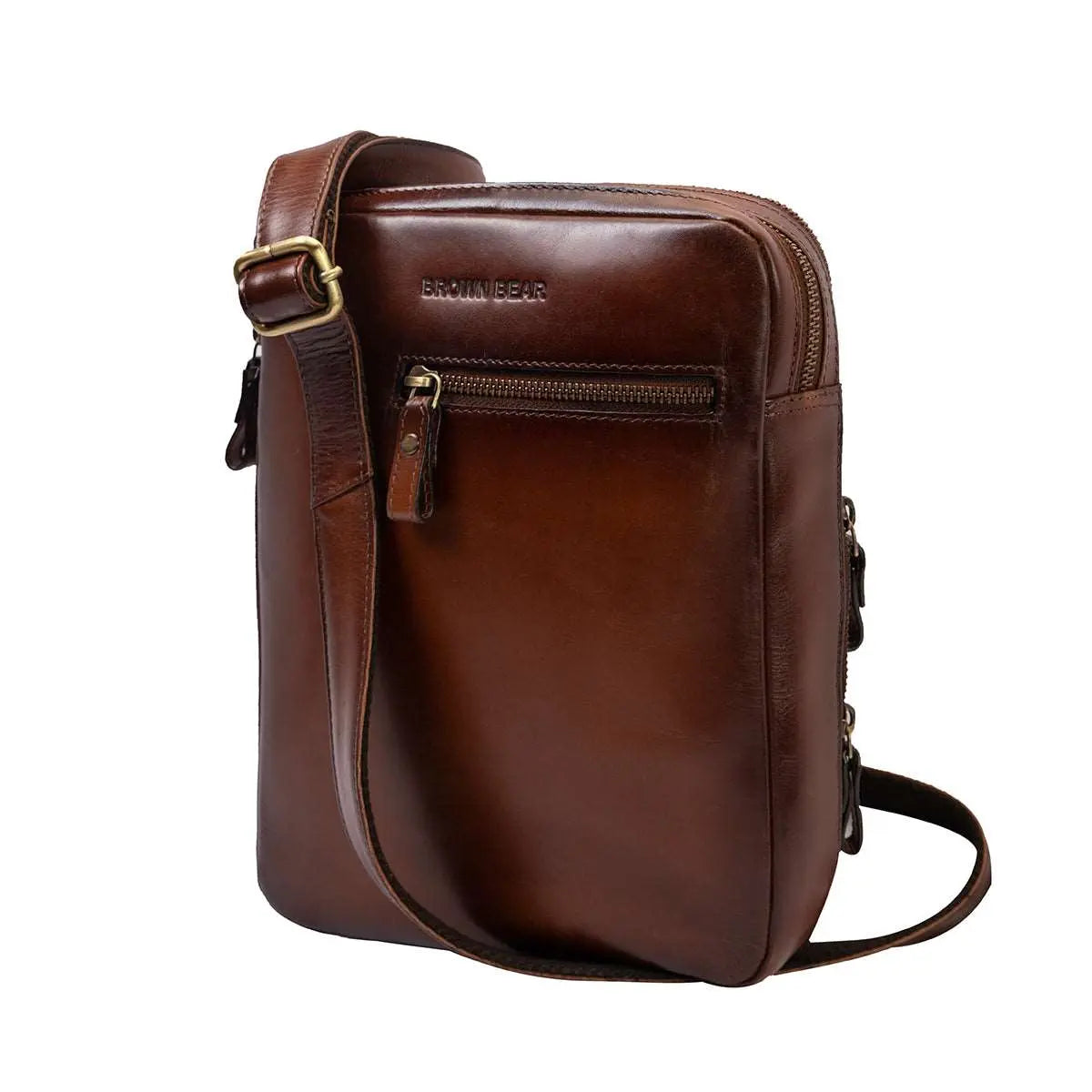 Manhattan Messenger Bag for I-Pad in Genuine Leather - Brown Bear