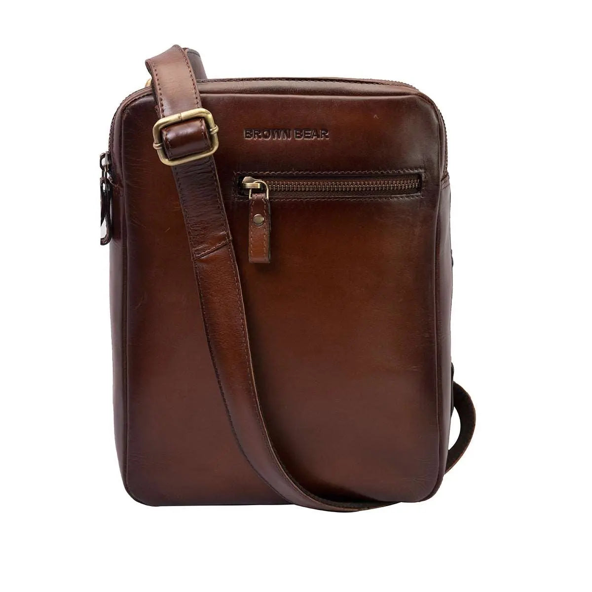 Manhattan Messenger Bag for I-Pad in Genuine Leather - Brown Bear