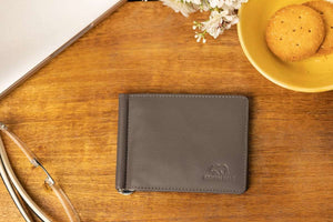 SIGNATURE MONEY CLIP HOLDER in Genuine Leather - Brown Bear