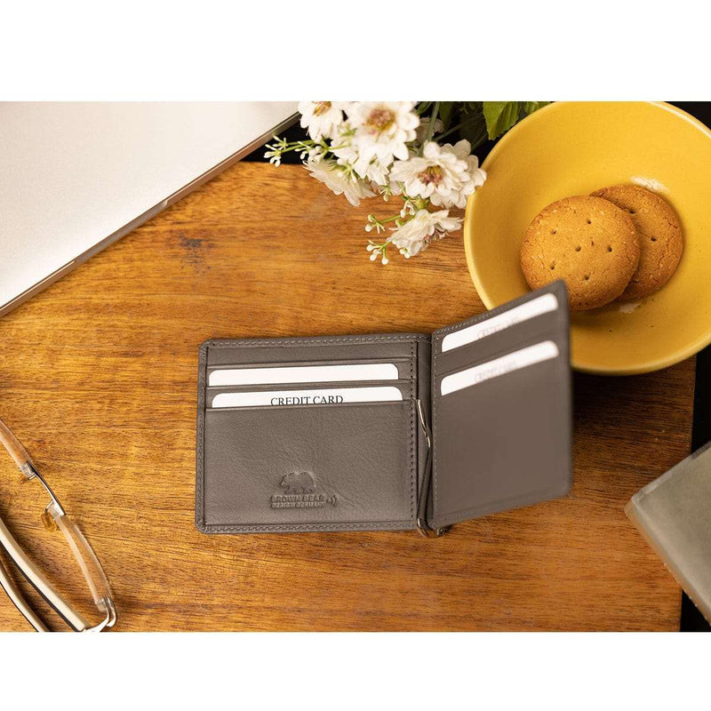 SIGNATURE MONEY CLIP HOLDER in Genuine Leather - Brown Bear