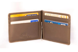 SIGNATURE MONEY CLIP HOLDER in Genuine Leather - Brown Bear