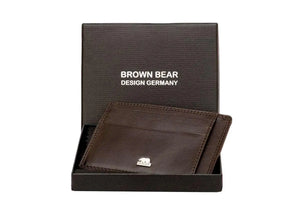 Sleek 8 piece Leather Card Holder with a small Bill Compartment - Brown Bear